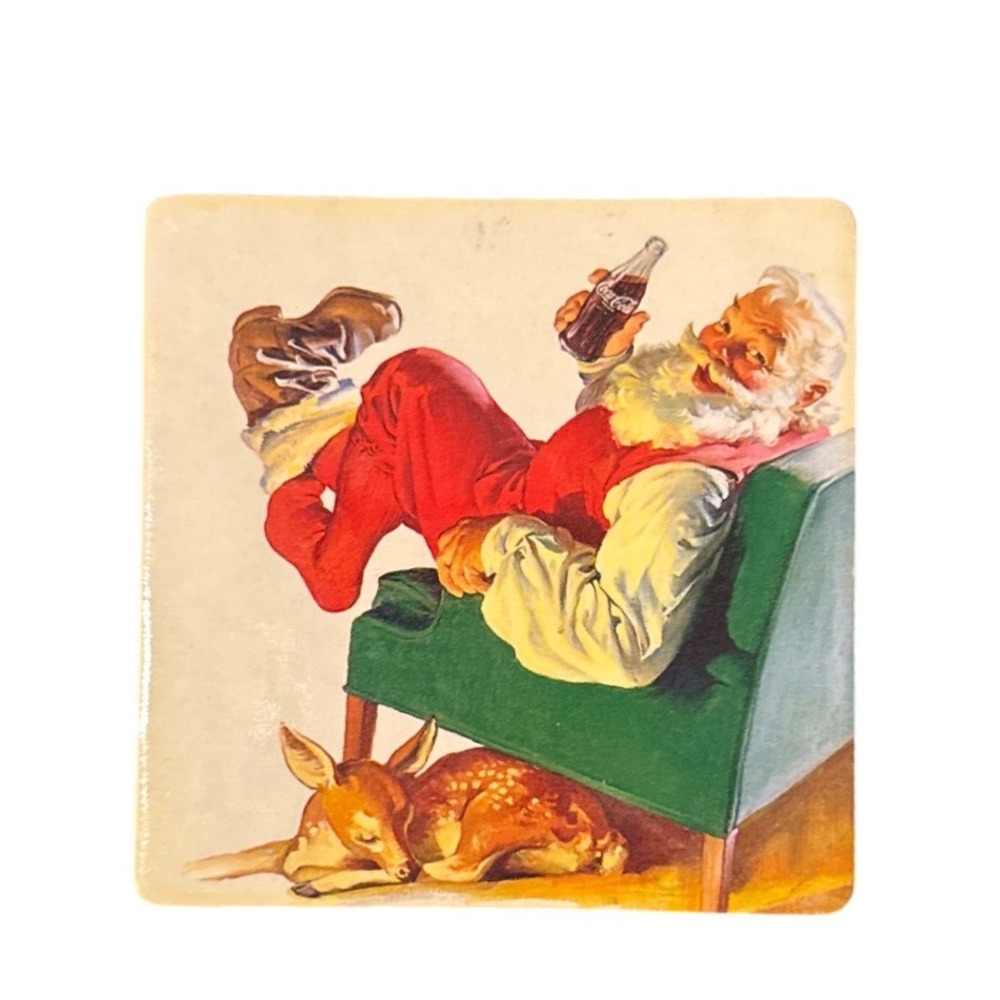 Coca Cola Santa Claus‎ Deer Coasters Cork Set 4 Vintage Christmas Coke